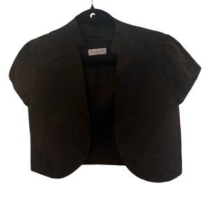 Black Massimo Dutti cropped blazer floral jacquard Manderine collar small